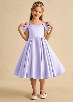 Azazie Favia vestidos de niña de las flores Vestido de Lila de Satin Mate de Corte En A con Vestidos sin tirantes image4