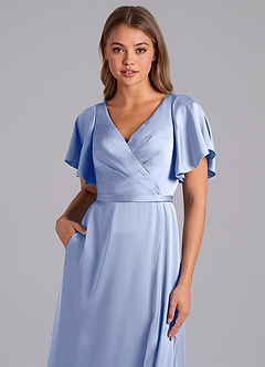 Azazie Ambrosia Bridesmaid Dresses Ice A-Line Pleated Stretch Satin Dress image2