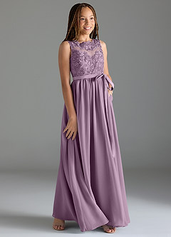 Azazie Elly Junior Wisteria A-Line Lace Chiffon Dress image4