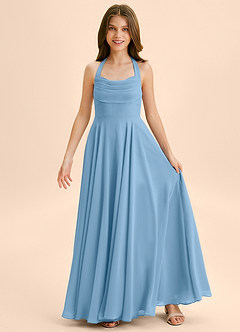 Azazie Kady Junior Steel Blue A-Line Sweetheart Neckline Chiffon Dress image3
