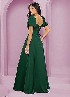 Barbie ♥ Azazie Bridesmaid Dresses Dark Green A-Line Ruched Stretch Satin Dress image2