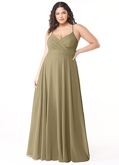 Azazie Avelina Robes de demoiselle d'honneur Robe Trapèze en Mousseline de soie Col V plissé Vert Mousse image6
