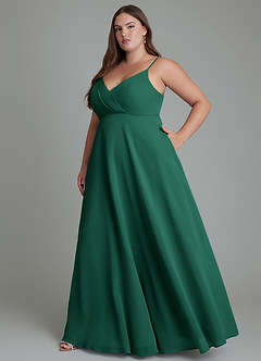 Azazie Amani Vestidos de damas de honor Vestido Esmeralda de Gasa de Línea A con Plisado image10