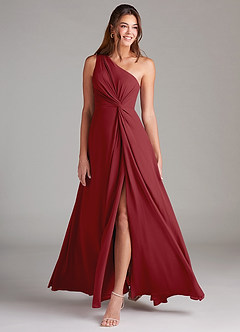 Azazie Brooke Bridesmaid Dresses Pomegranate A-Line One Shoulder Chiffon Dress image3