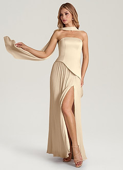 Azazie Tierney Bridesmaid Dresses Champagne A-Line Strapless Chiffon Convertible Dress image1