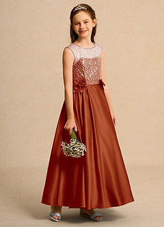 Azazie Candy Girl Jurken voor bloemenmeisjes Baljurk Jurk van Mat Satijn Boog Paprika image7