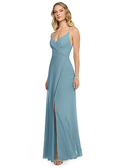 Azazie Davis Bridesmaid Dresses Moody Blue A-Line V-Neck Chiffon Dress image3