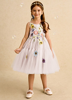 Azazie Osea Flower Girl Dresses Rose Petal Ball-Gown Pleated Tulle Dress image3