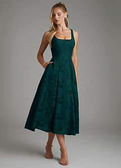 Azazie Isabella Bridesmaid Dresses Pine A-Line Corset Floral Burnout Dress image4
