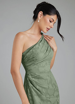 Azazie Akilah Robes de demoiselle d'honneur Robe Sirène en Blumen-Burnout Asymétrique Matcha image6