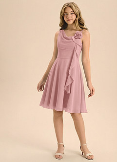 Azazie Lumi Junior Vestido de Rosa Polvorienta de Gasa de Corte en A con Plisado image3