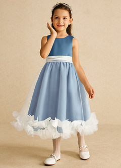 Azazie Stardust Flower Girl Dresses Steel Blue A-Line Sleeveless Organza Dress image5