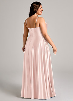 Azazie Elle Bridesmaid Dresses Blushing Pink A-Line with Pockets Metallic Satin Dress image11