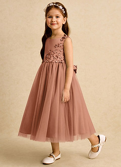 Azazie Malva Flower Girl Dresses Bronzer Ball-Gown Bow Tulle Dress image3