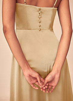 Azazie Dottie Bridesmaid Dresses Gold A-Line Stretch Satin Dress image7