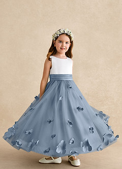 Azazie Vi Blumenmädchenkleider A-Linie ärmellos Tüll Kleid Staubblau image8