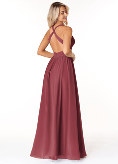 Azazie Ashia Abiti da Damigella Abito A-Line in Chiffon Plissettato Merlot image2