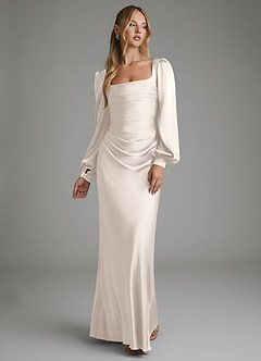 Azazie Brianna Bridesmaid Dresses White Alabaster Mermaid Corset Stretch Satin Dress image1