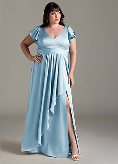 Azazie Omari Vestidos de damas de honor Vestido de Azul Cielo de Satén Elástico de Corte en A image10