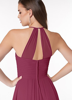 Azazie Ginger Bridesmaid Dresses Mulberry A-Line Halter Pleated Chiffon Dress image3