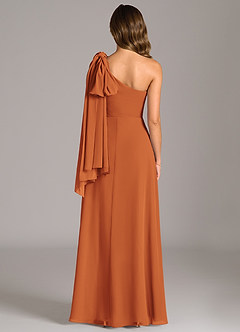 Azazie Tella Vestidos de damas de honor Vestido de Canela de Gasa de Corte en A con Hombro unilateral image7