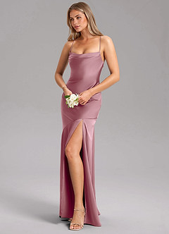 Azazie Grata Bridesmaid Dresses Vintage Mauve Sheath Side Slit Stretch Satin Dress image4