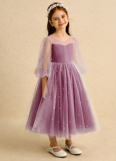 Azazie Trudy Flower Girl Dresses Mulberry Ball-Gown Sweetheart Neckline Tulle Dress image1