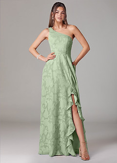 Azazie Ellianna Bridesmaid Dresses Dusty Sage A-Line One Shoulder Floral Burnout Dress image1
