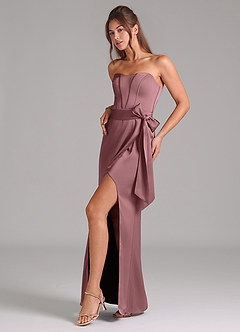 Azazie Jamie Bridesmaid Dresses Vintage Mauve A-Line Strapless Stretch Satin Convertible Dress image4