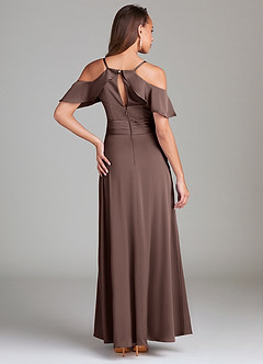 Azazie Dakota Bridesmaid Dresses Ganache A-Line Off the Shoulder Stretch Satin Dress image2
