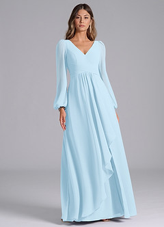Azazie Omari Bridesmaid Dresses Sky Blue A-Line Long Sleeve Chiffon Dress image3