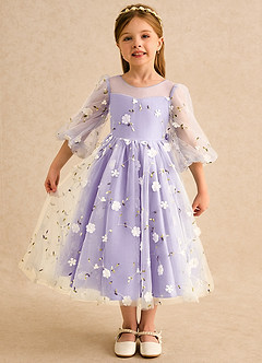 Azazie Elowen Flower Girl Dresses Lilac A-Line Sweetheart Neckline Lace Dress image1