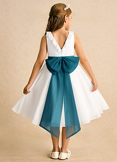 Azazie Dani Flower Girl Dresses Ivory Ink Blue A-Line Bow Chiffon Dress image2