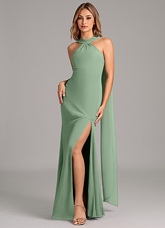 Azazie Kinsley Vestidos de damas de honor Vestido de Matcha de Gasa de Corte Sirena con Plisado image4