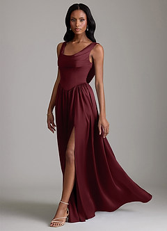 Azazie Novi Robes de demoiselle d'honneur Robe Trapèze en Satin extensible avec poches Cabernet image6