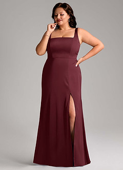 Azazie Frostine Vestidos de damas de honor Vestido de Cabernet de Satén Elástico de Corte en A con Lazo image8