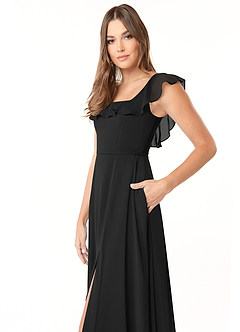 Azazie Jinny Bridesmaid Dresses Black A-Line Square Neckline Ruched Chiffon Dress image5