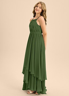 Azazie Elliora Junior Olive A-Line Pleated Chiffon Dress image6