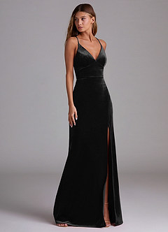 Azazie Becca Bridesmaid Dresses Black Sheath Velvet Dress image3
