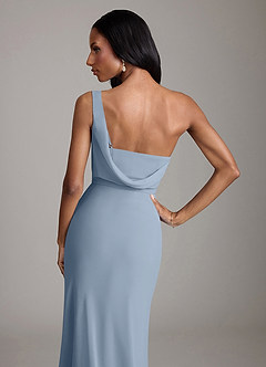 Azazie Madelyn Bridesmaid Dresses Dusty Blue Mermaid One Shoulder Chiffon Convertible Dress image9