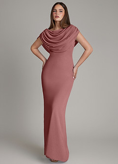 Azazie Hadley Robes de demoiselle d'honneur Robe Sirène en Mousseline de soie Plissée Rose Du Désert image10