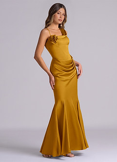 Azazie Inara Bridesmaid Dresses Butterscotch Mermaid Pleated Stretch Satin Dress image5