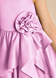 Azazie Hermia Robe Demoiselle D'honneur Fillette Robe Trapèze en Mat Satiné Sans manches Rose Bonbon image6