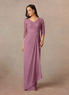 Azazie Poe Final Sale Vintage Mauve Sheath Lace Dress image1