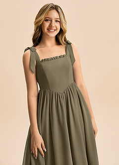 Azazie Delia Junior Abito A-Line in Chiffon Fiocco Willow Green image2