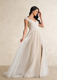 Azazie Bellisima Wedding Dresses Diamond White Nude A-Line V-Neck Tulle Dress image10