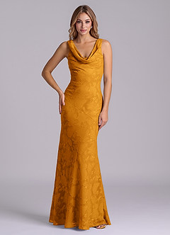 Azazie Rylina Abiti da Damigella Abito Sirena in Burnout Floreale Caramello image1