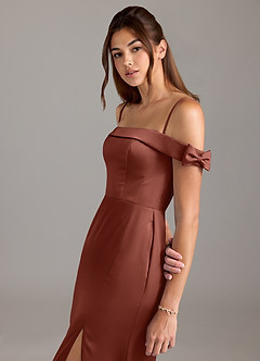 Azazie Zayla Brautjungfernkleider Wandelbar A-Linie Schulterfrei Stretch-Satin Kleid Rotbraun image2