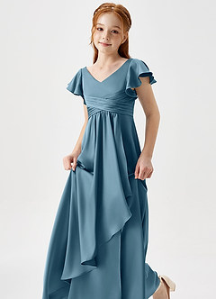 Azazie Omari Junior Bermuda A-Line Pleated Stretch Satin Dress image6
