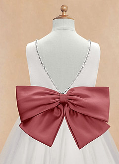 Azazie Seline Flower Girl Dresses Ivory Antique Rose A-Line Bow Tulle Dress image9